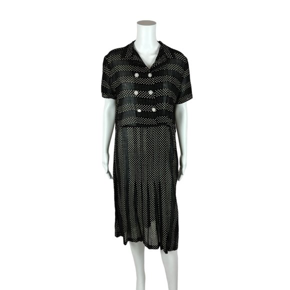 Vintage 40s Polka Dot Dress Women's 1X Sheer Black Dotted Sheath AS IS Volup